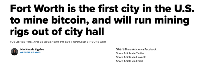Fort Worth begins bitcoin mining opens the door for more municipalities to put proceeds from bitcoin mining into a permanent fund for future use.